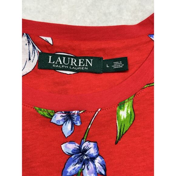 Lauren Ralph Lauren Womens Large Top Shirt Red Blue Floral 100% Cotton - Picture 2 of 6